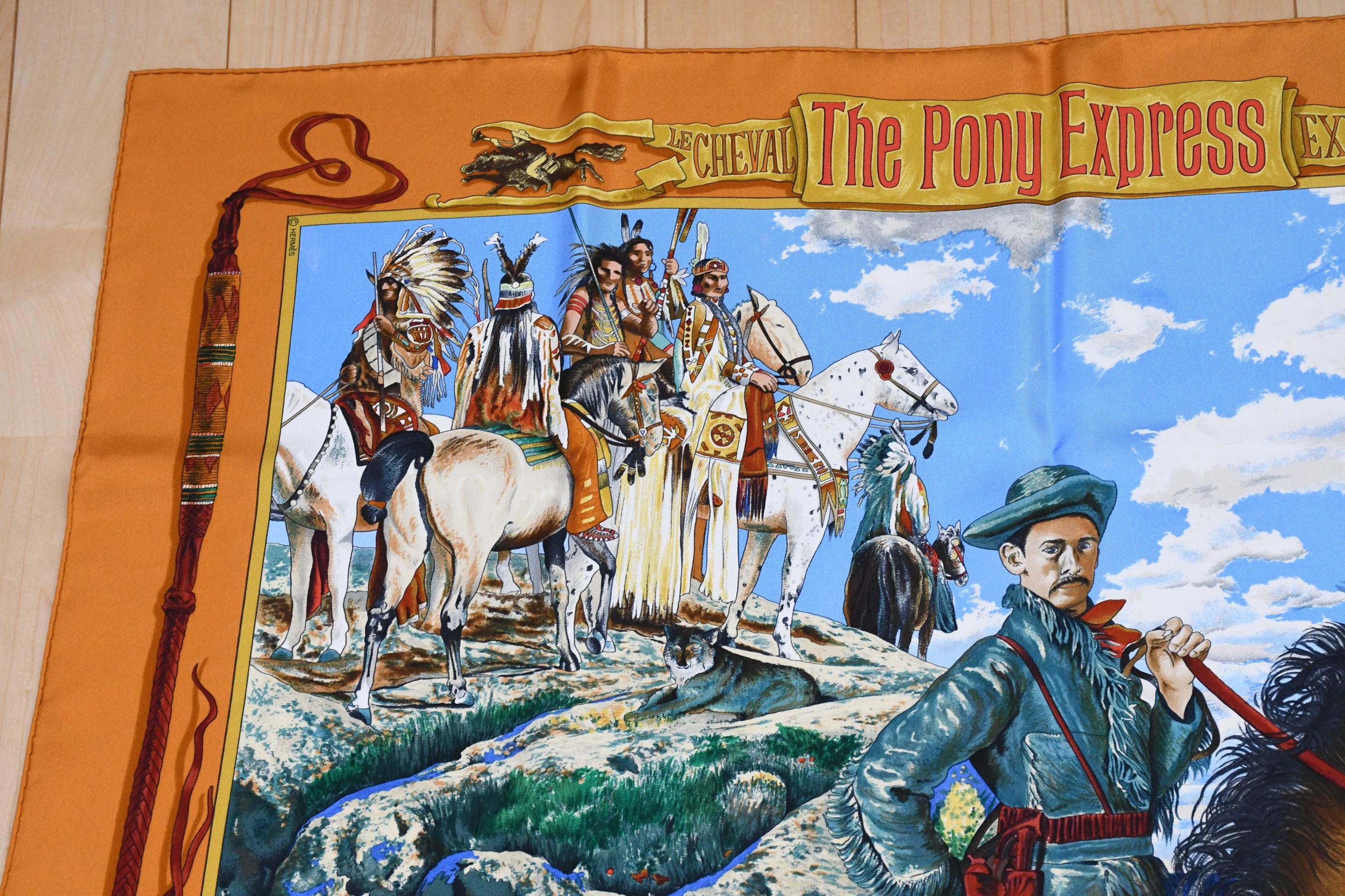 Hermes Scarf the Pony Express by Kermit Oliver 90 Cm Silk Brown