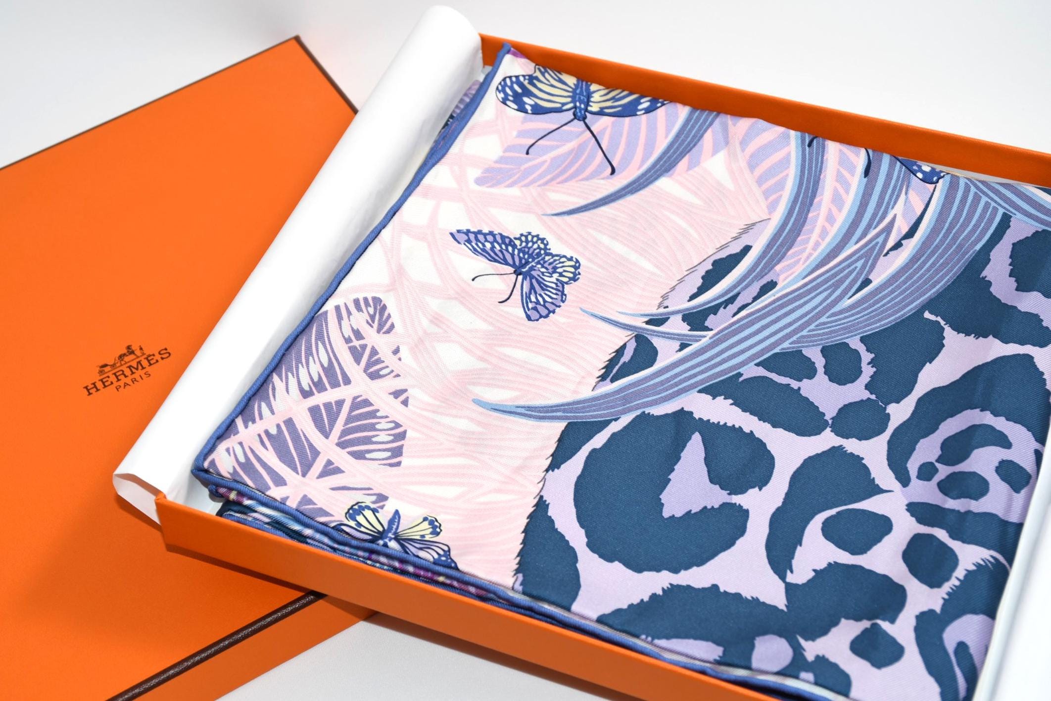 Hermes Scarf Jaguar Quetzal 90 Cm Christine Henry Silk Purple