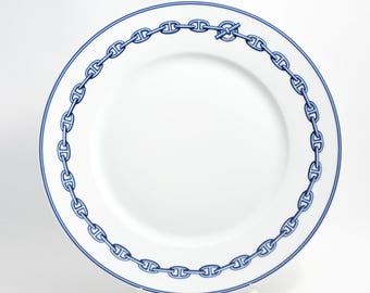 Hermes Chaine D&#39;ancre Dinner Plate 27 cm blue porcelain dinnerware 10.6” 015