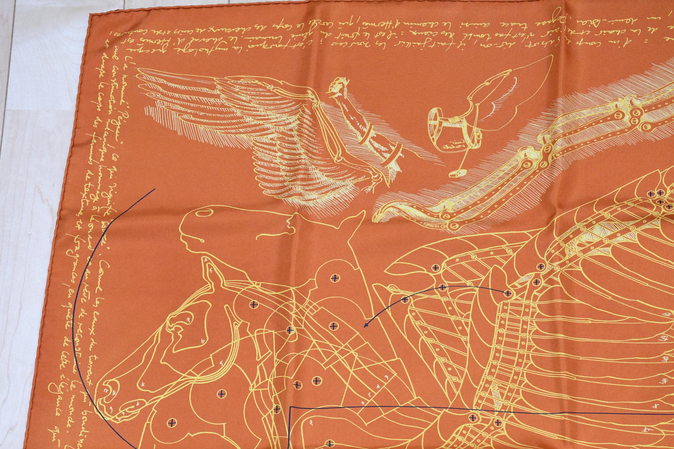 Hermes Scarf Le Pegase D'hermes 90 Cm Silk Orange Carre Pegasus