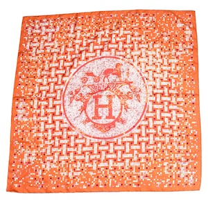 Hermes Scarf Mosaique au 24 silk 90 cm orange horse Carre 35&quot;