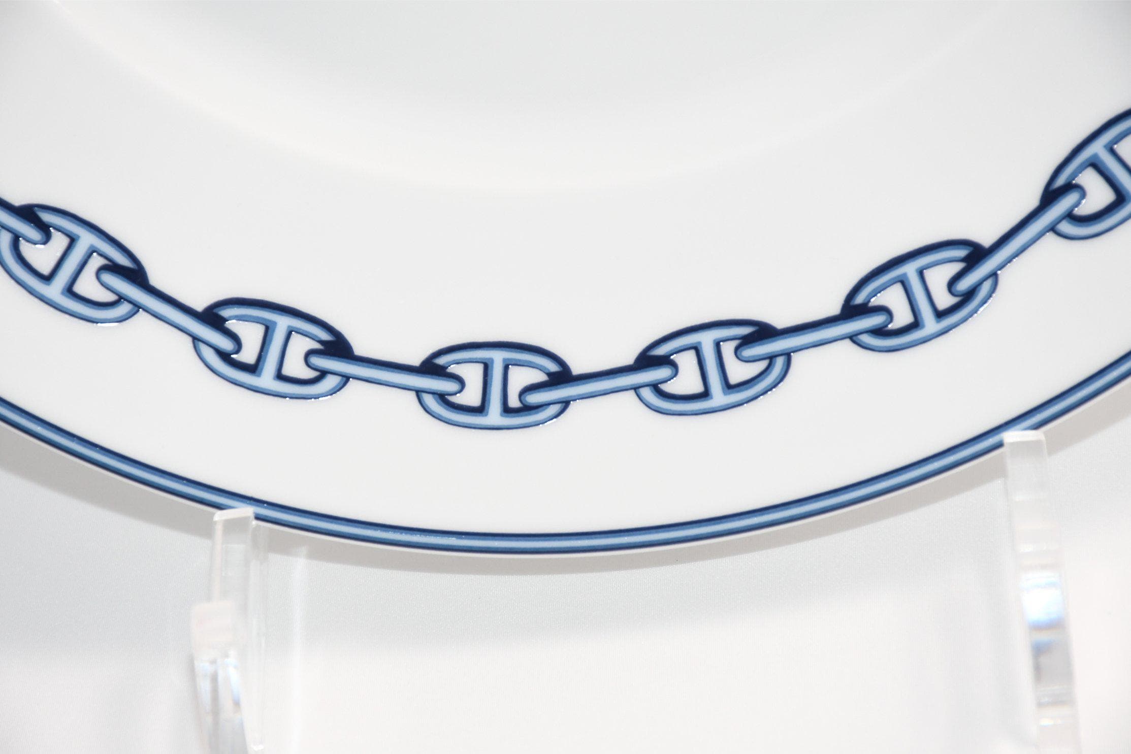 HERMES チェーンパターン皿 ホワイト/ブルー Hermes Chaine D'ancre Dinner Plate 27 Cm Blue Dinnerware 10.6” 061