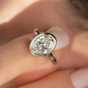 3.0CT Oval Cut Bezel Set Hidden Halo Moissanite Engagement Ring 14K Solid White Gold Classic Wedding Ring Anniversary Ring Gift Ring For Her