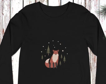 Fox Tee Shirt for Men and Women, Long Sleeved Graphic Tee, Fox Unisex Shirt, Fox Clothing, Fox Lover Shirt