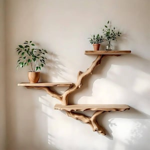 Handmade Tree Branch Bookshelf Rustic Wall Shelf from Natural Wood