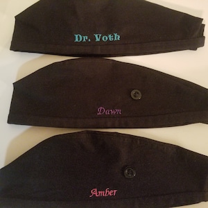 Monogrammed Black Surgical Scrub Hat with Buttons