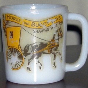 Antique Horse and Buggy Days Shaving Milk Glass Mug