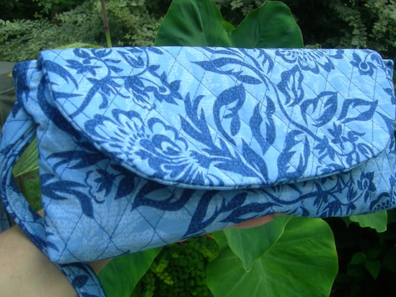 Blue Floral Clutch with Matching Pocket Tissue Holder