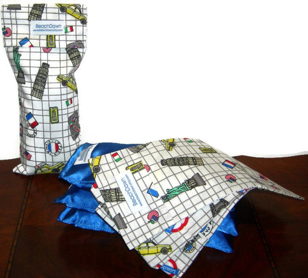 Lavender Aromatherapy Eye Pillow in Blue Satin and New York London