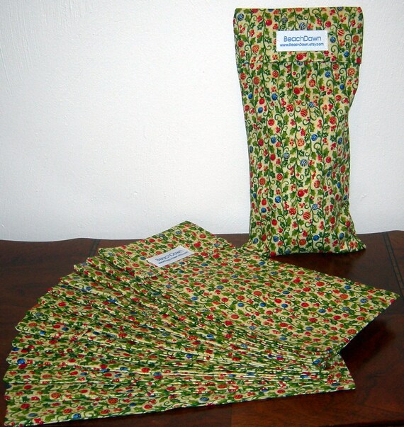 Eye Pillow Cover with Christmas Holly and Berries Design on a Washable 100% Cotton Fabric