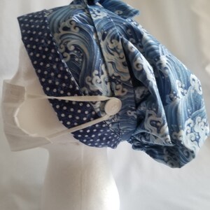 Reversible Surgical Scrub Hat with Buttons - For Long Hair