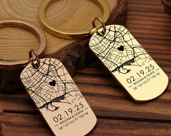 Personalized Engraved City Map Metal Keychain, Custom Location Map For Boyfriend, Custom Keychain Accessories Romantic Gift For Him Her