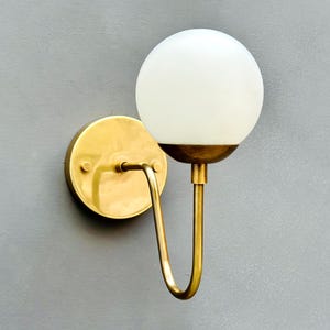 1 Light With Globe Wall Sconce Light | Aged Brass Well Sconce Light | Mid Century Modern Wall Sconce | Wall Sconce Light Fixture