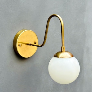 1 Globe Wall Sconce Light | Aged Brass Vanity Wall Sconce Light | Mid Century Modern Raw Brass Wall Sconces Light Fixture
