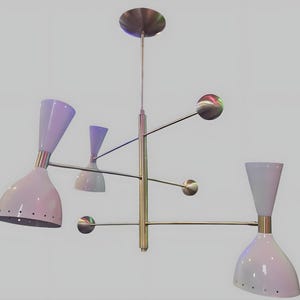 Handmade 6-Light Sputnik Chandelier – Mid Century Modern Brass and White Pendant Ceiling Light Fixture