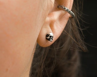 Tiny skull earrings, sterling silver