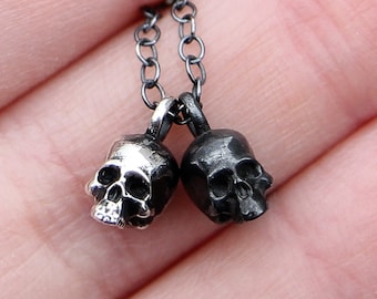 tiny skull necklace, sterling silver