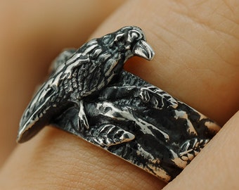 Sterling Silver Raven and Twig Ring
