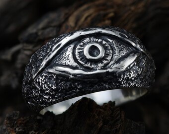 Sterling Silver All-Seeing Eye Ring, Evil Eye, Oxidized Antique Finish