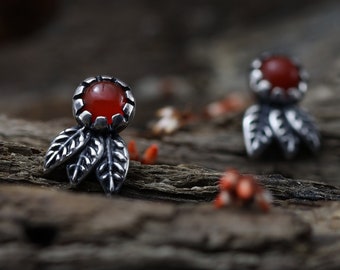 Sterling Silver Natural Carnelian Leaf Earrings