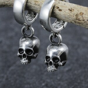 Chunky skull earrings, 925 sterling silver hoop