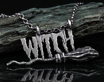 Witch broom silver pendant necklace