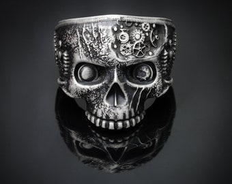 Steampunk ring, steampunk jewelry, skull rings for men and women, half jaw skull ring, unique silver skull ring