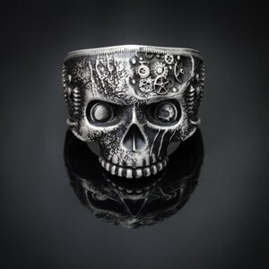 Steampunk ring, steampunk jewelry, skull rings for men and women, half jaw skull ring, unique silver skull ring image 1