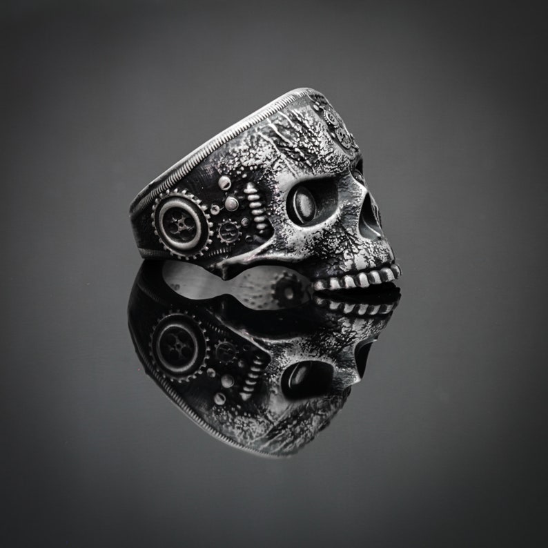 Steampunk ring, steampunk jewelry, skull rings for men and women, half jaw skull ring, unique silver skull ring image 2