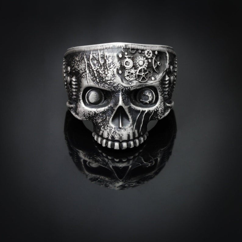 Steampunk ring, steampunk jewelry, skull rings for men and women, half jaw skull ring, unique silver skull ring image 1