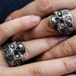 Steampunk ring, steampunk jewelry, skull rings for men and women, half jaw skull ring, unique silver skull ring image 3