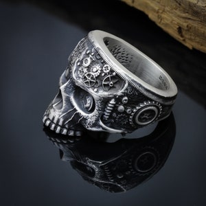 Steampunk ring, steampunk jewelry, skull rings for men and women, half jaw skull ring, unique silver skull ring image 4