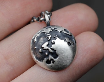 Full moon pendant necklace, sterling silver