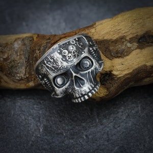 Steampunk ring, steampunk jewelry, skull rings for men and women, half jaw skull ring, unique silver skull ring image 5