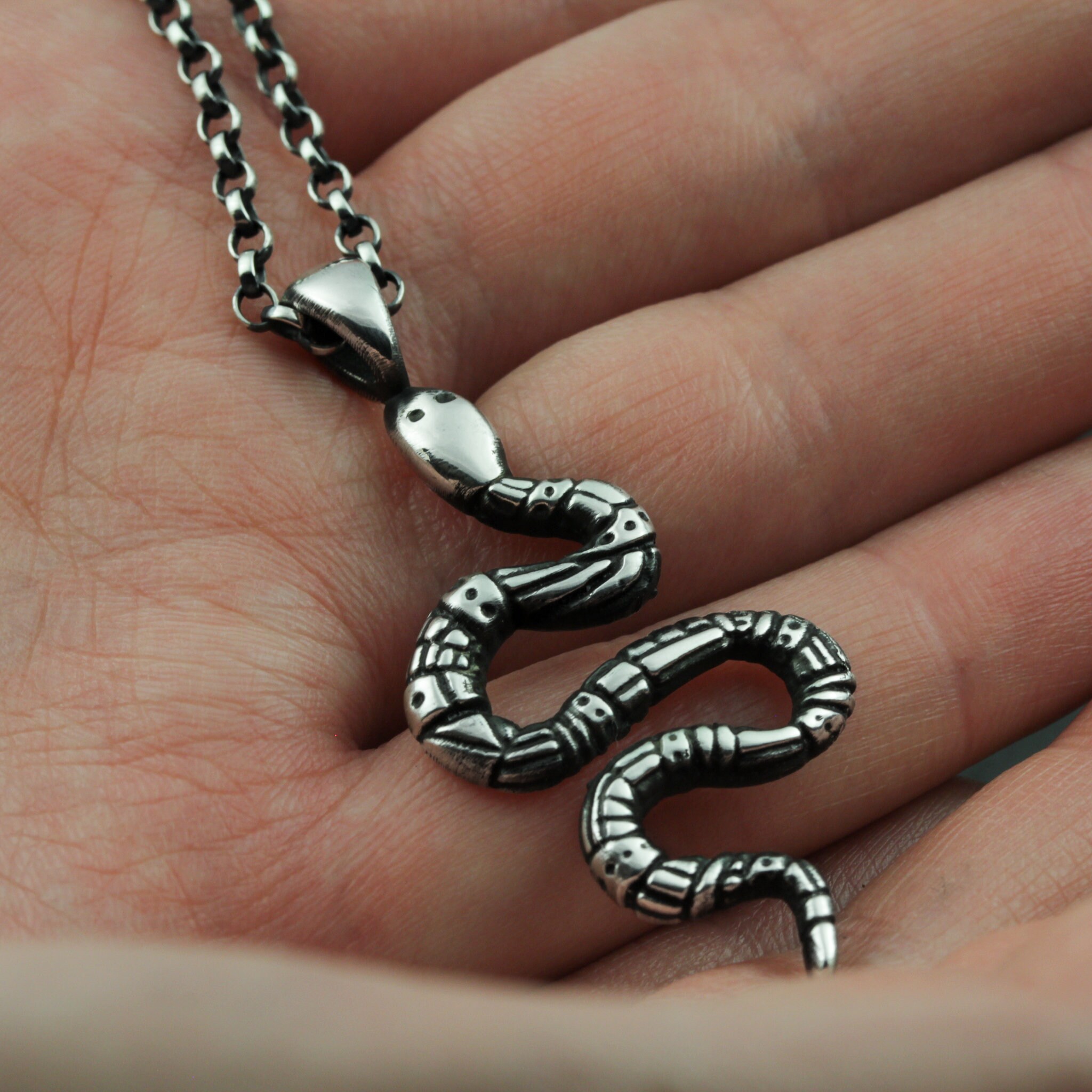 ★Hei★ sv925thin snake necklace HE23WINSG628XXFR Sterling Snake Necklace, Snake Necklace for Men, Snake