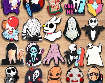 20PCS Horror Shoe Charms Set – Halloween Scary Characters for Shoes, Bags, Sandals, Gothic Party Favors, Creepy Gifts for Horror Fans & Kids