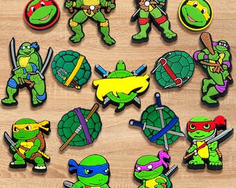 15 PCS Cartoon Shoe Charms, Cute Green Turtle Shoe Accessories for Shoes & Bags, Sandals, Accessories for Kids and Adults, Teens, Women