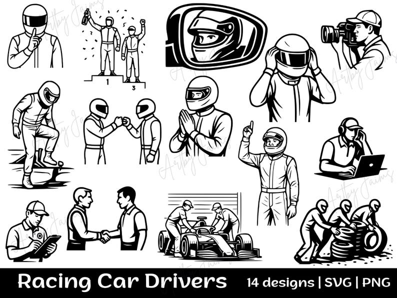 Racing Car Driver SVG Bundle – 14 Motorsport Clipart Designs With Pit ...