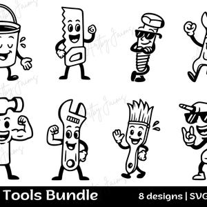 Cute Tool SVG Bundle | Funny Cartoon Tools SVG & PNG | Hammer, Wrench, Drill, Saw Clipart for Kids Crafts and diy Projects