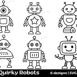 Quirky Robot SVG Bundle – 6 Cute Tech-Themed Designs for Cricut, Kids Crafts & Digital Projects