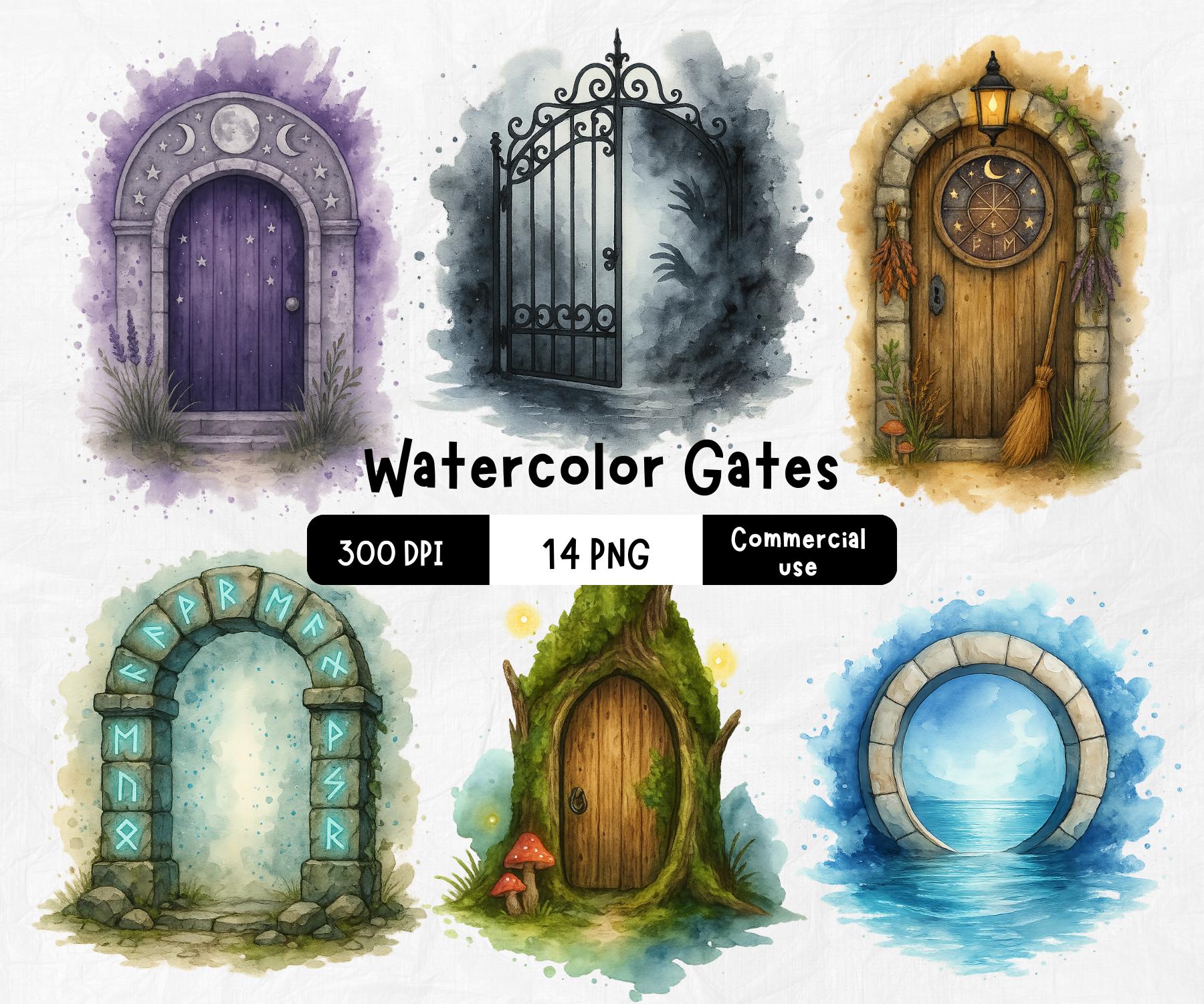 14 Portails aquarelles clipart PNG | Fantastique par clipart | Portail magique aquarelle | Fond transparent | Usage commercial