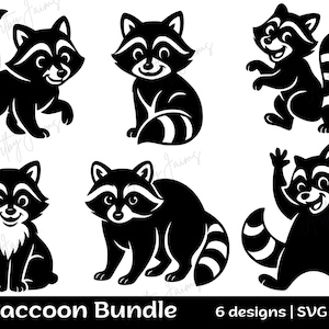 Raccoon SVG Bundle – 6 Cute Woodland Animal SVGs for Cricut, Kids Crafts, Stickers, Scrapbooking & Forest-Themed Projects
