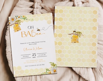 Editable Babee Baby Shower Invitation Template Honey Bee Daisy Invite Printable Gender Reveal Template Boho Floral Shower Digital Download