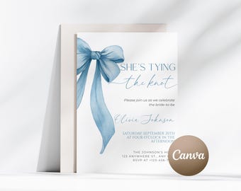 Something Blue Bridal Shower Invitation Editable She's Tying the Knot Invitation Blue Bow Coquette Bridal Shower Something Blue Invitation