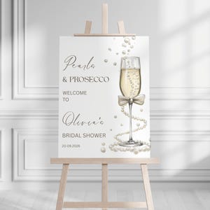 Pearls and Prosecco Bridal Shower Welcome Sign Template Champagne Bridal Shower Welcome Sign Editable Gold Pearls and Prosecco Entrance Sign