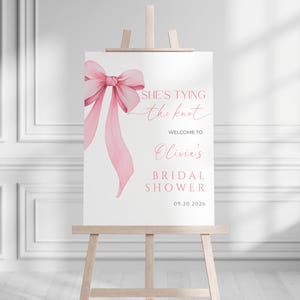 Pink Bow Bridal Shower Welcome Sign Template Pink Coquette Bridal Shower Sign Pink Bow Wedding Welcome Sign She's Tying the Knot Printable