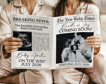 Sjabloon babykrant bewerkbare babyaankondiging krant afdrukbare zwangerschap aankondiging krant aangepaste DIY babyshower gender Reveal