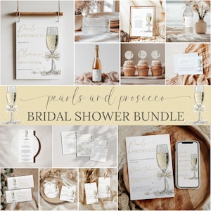 Pearls and Prosecco Bridal Shower Bundle Editable Champagne Bridal Shower Bundle Gold Pearls and Prosecco Bridal Shower Bundle Printable