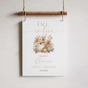 Fall in Love Bridal Shower Welcome Sign Template Autumn Floral Bridal Shower Welcome Sign Printable Fall Bridal Shower Decor Pumpkin Floral