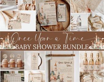 Classic Storybook Baby Shower Bundle Printable Fairytale Castle Invitation Gender Neutral Once Upon a Time Party Decor Set Editable Template